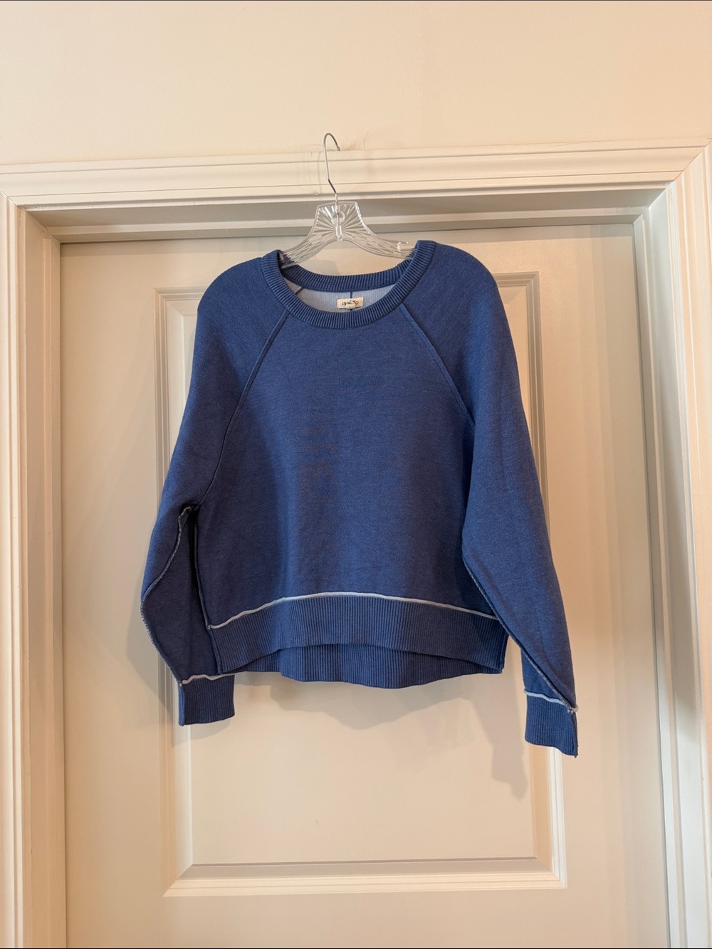 Pilcro Women's Blue Crewneck Sweater with Contrast Piping